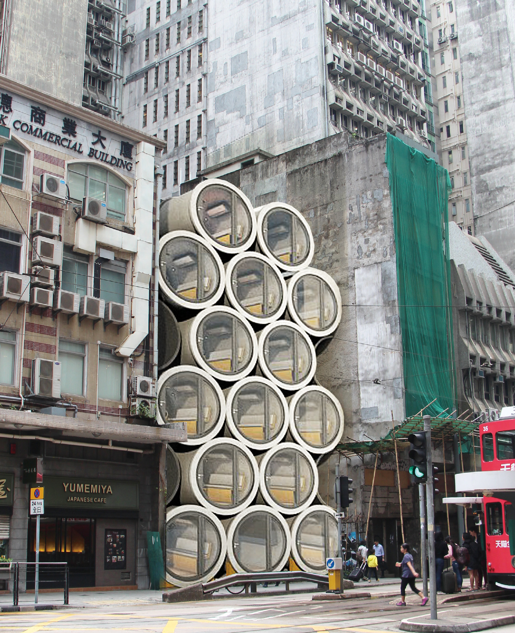 I mini appartamenti modulari in tubi di cemento a Hong Kong