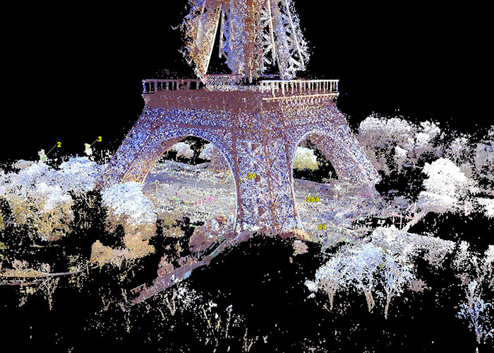 Nuvole di dati per la Torre Eiffel e Champ de Mars