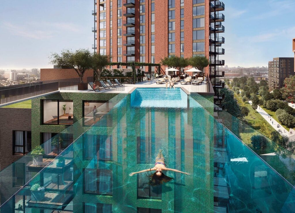 Sky Pool, una piscina tra due grattacieli. Ph. embassygardens.com